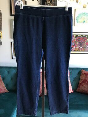PURE JILL size M Petite Indigo Blue Stretch Knit Tapered Ankle Leggings J Jill